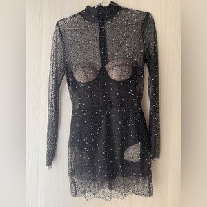 Mew Mews Jarrow crystal Chic Black Sheer Long Sleeve Dress size S